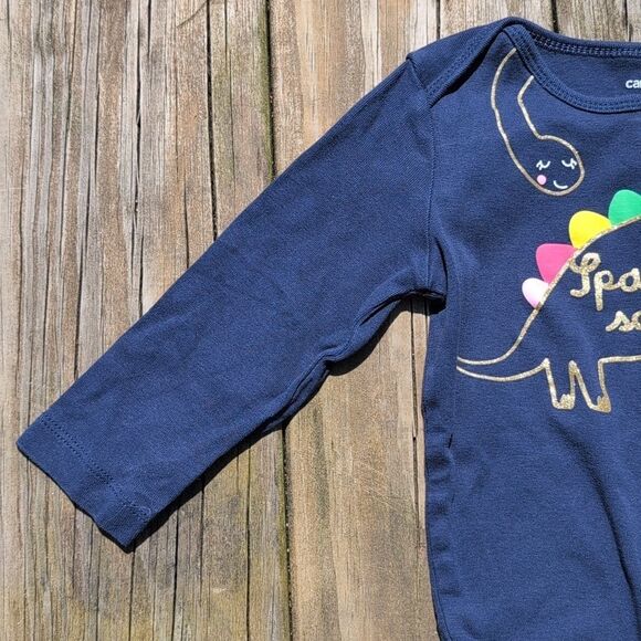 Carter's 18 Month Sparkle Saurus Long Sleeve Blue Onesie Bodysuit - Picture 5 of 9